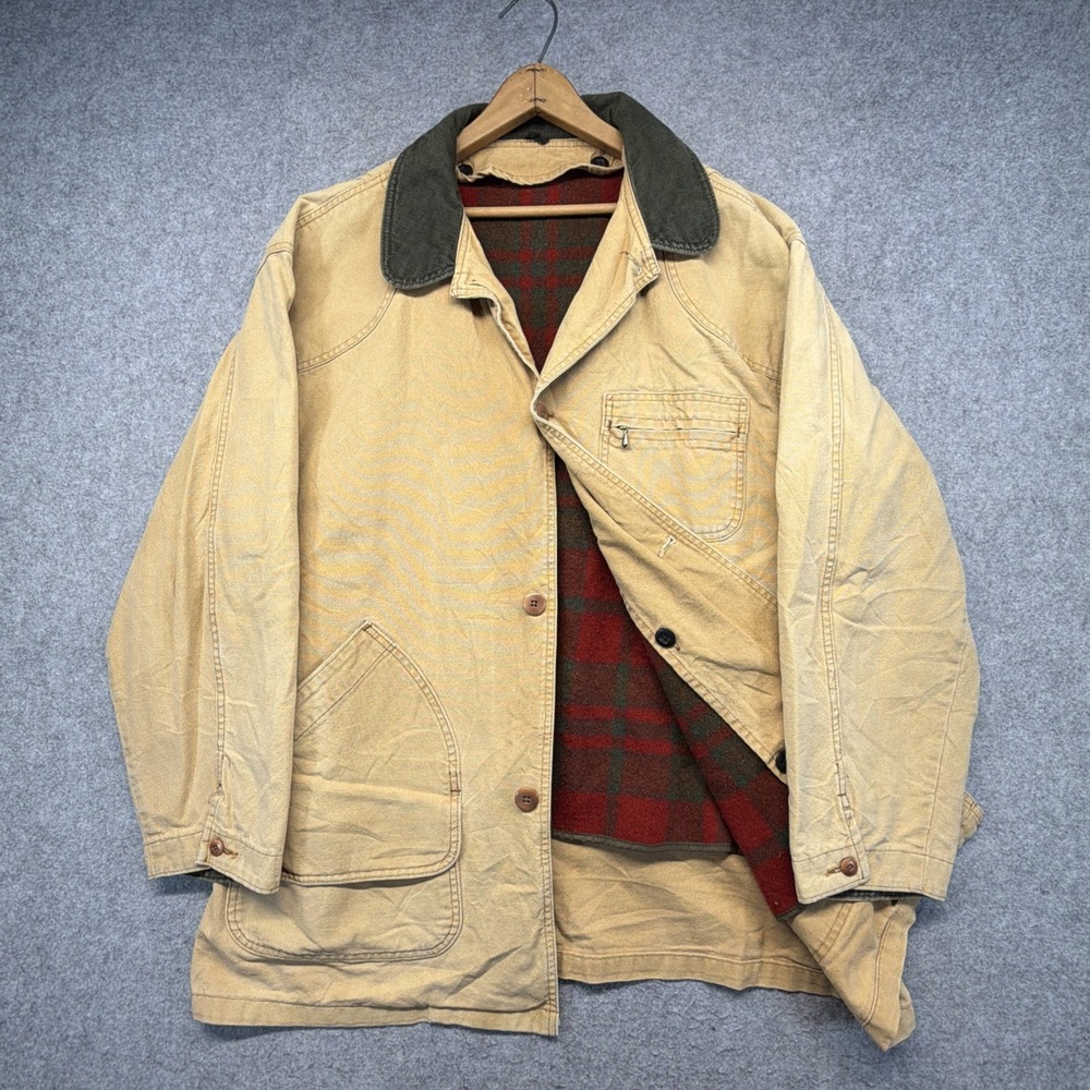 Vintage LL Bean Canvas Chore Field Barn Jacket Coat Wool Lined Men's XL Tall 70s